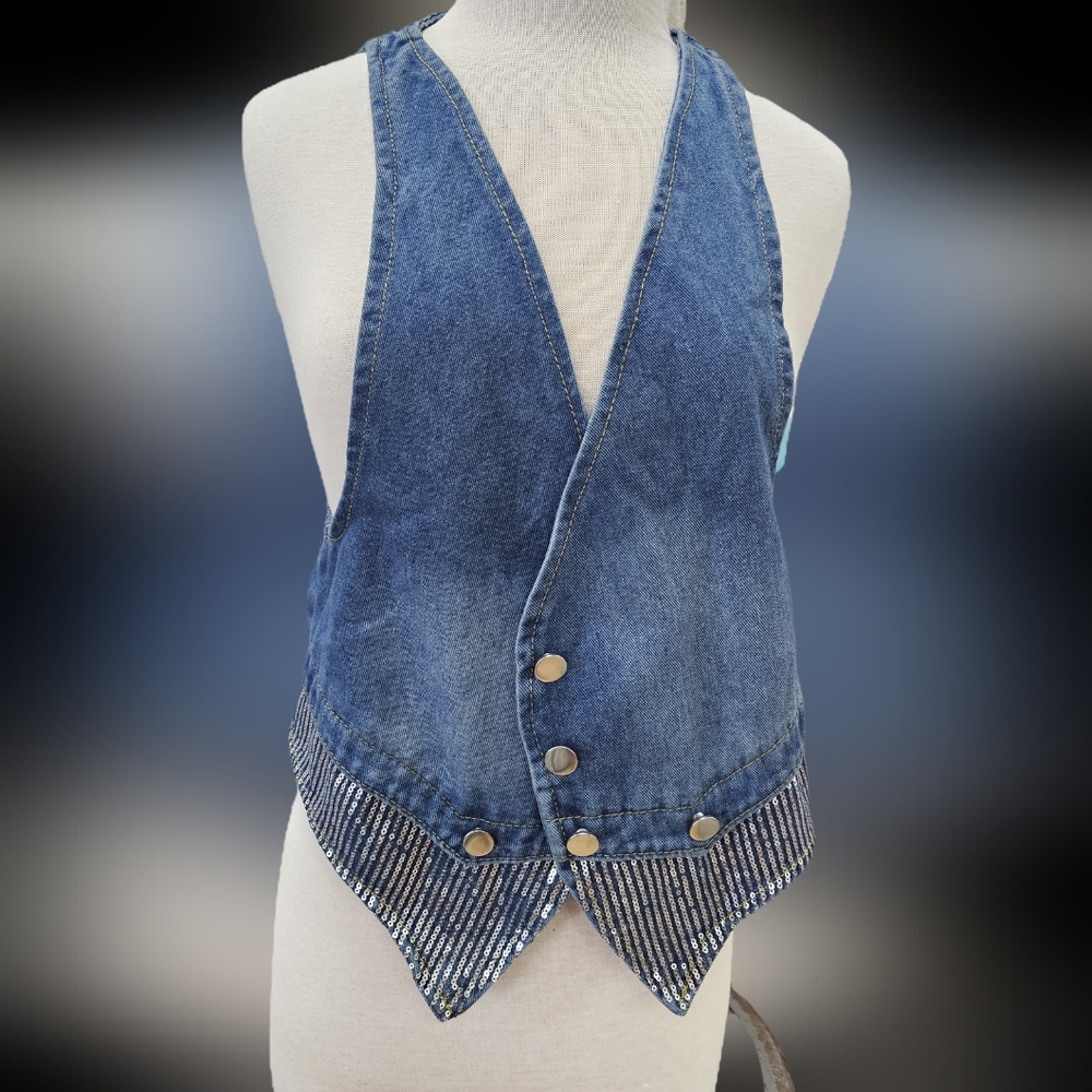 Denim Vest with Silver Button Accents